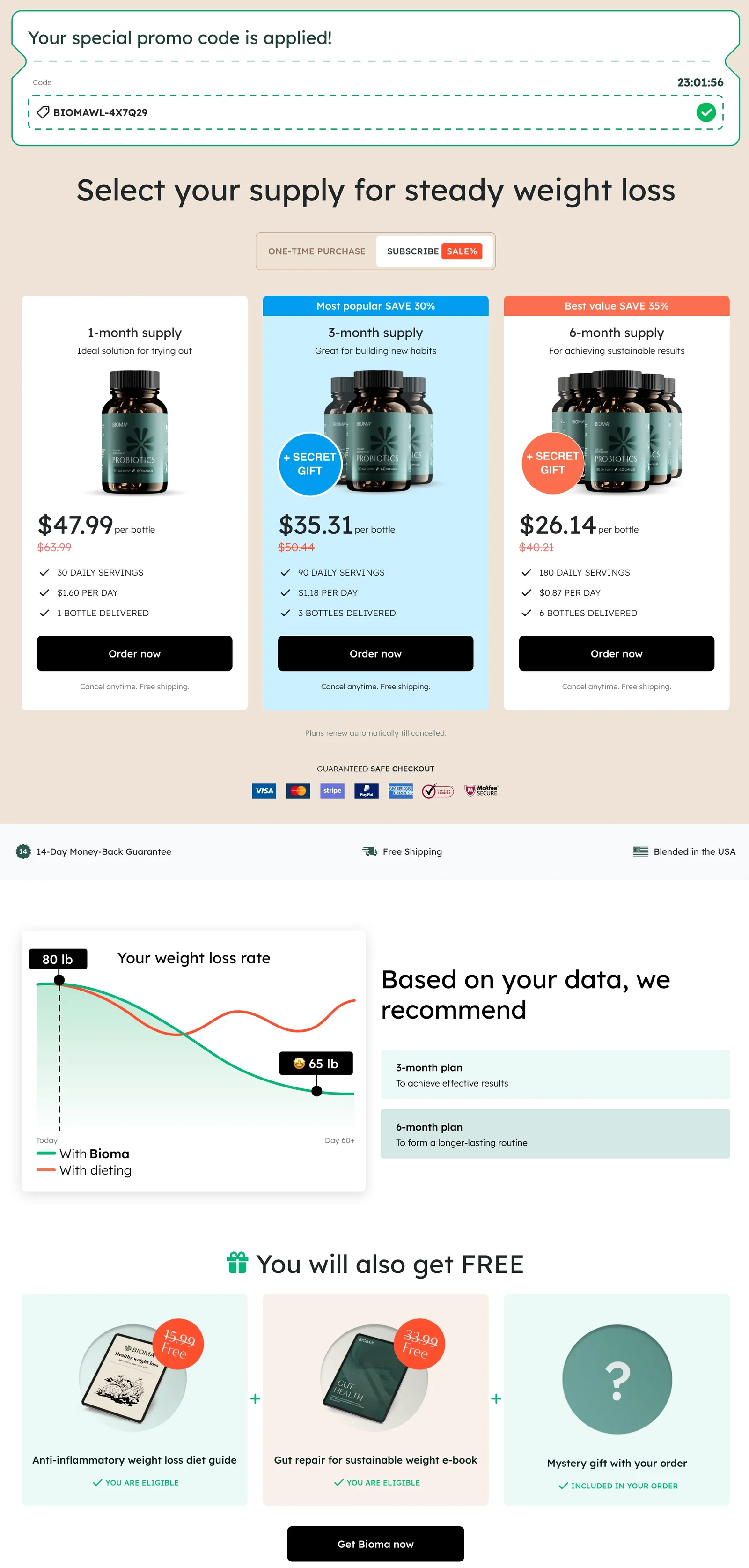 Bioma Probiotics 100% Secure Checkout page